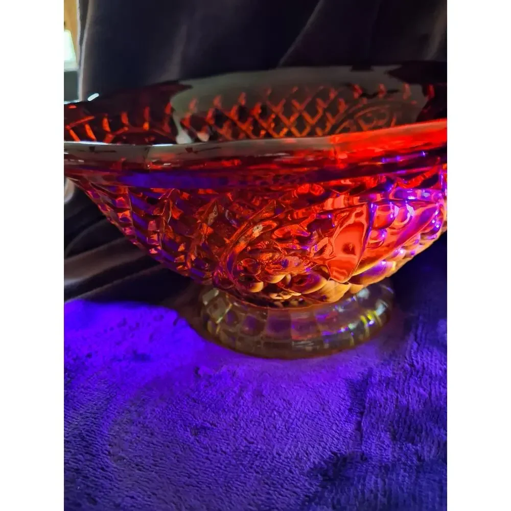 Vintage Amberina Canterbury Sunset Ruby Red Indiana Glass Footed LargeFruit Bowl